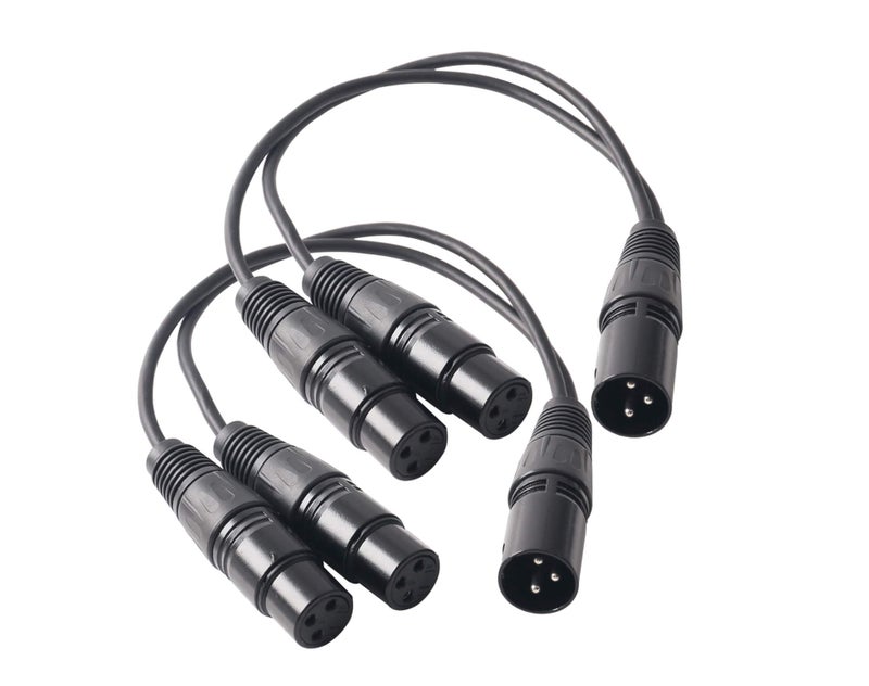 Devinal XLR Splitter Cable - Male to 2 Female, Dual Balanced Patch Y Cable, 3 PIN Plug to 2 Jacks Microphone Adaptor Cord - 1 Feet 2 Pack - Image 1